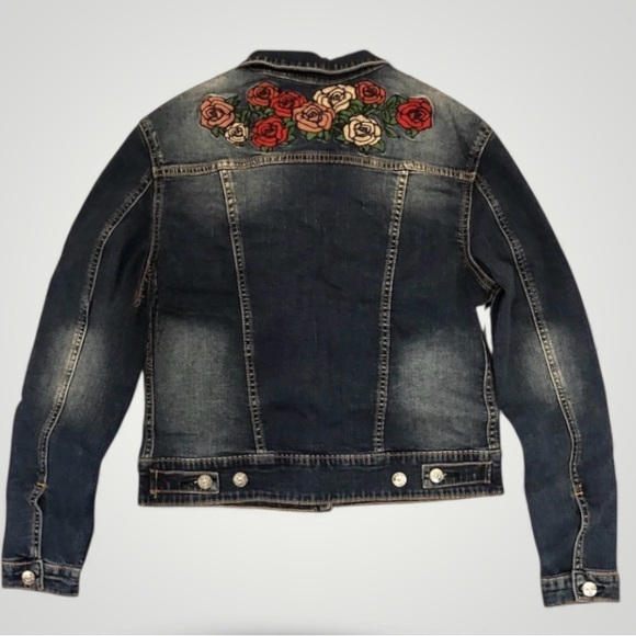 NEW Lularoe Harvey Floral Embroidered Denim Jacket Medium NWT - Picture 2 of 6